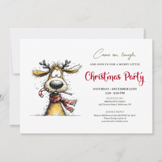 Playful Whimsical Reindeer Holiday Invitation Kaart (Voorkant)