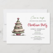 Playful whimsical tree Christmas party invite Kaart (Voorkant)