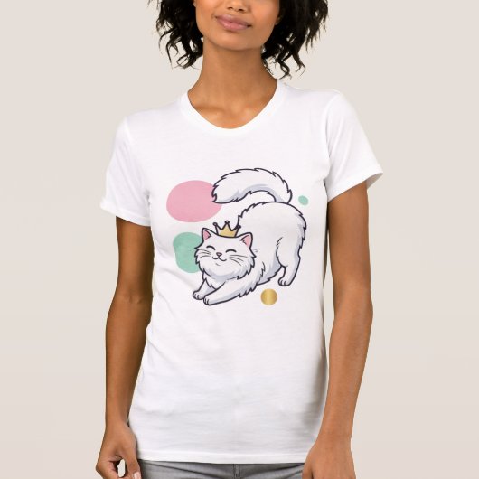 Playful White Cat with Crown T-shirt (Voorkant)