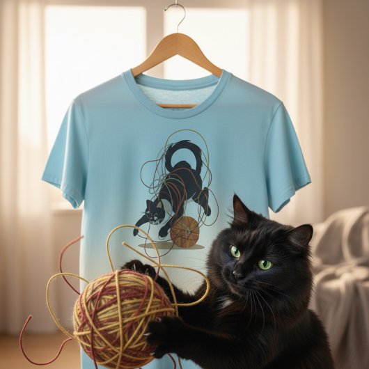 Playful Yarn Ball Cat Design – Funny Cute Cat T-shirt