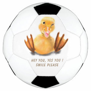 Playful Yellow Duckling Wink Soccer Ball Smile Voetbal