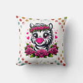 Playful Zebra with Pink Rose Crown Kussen (Voorkant)