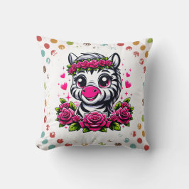 Playful Zebra with Pink Rose Crown Kussen