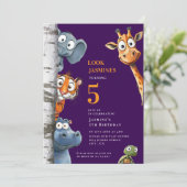 Playful Zoo Animals Pink Party Announcement Kaart (Staand voorkant)