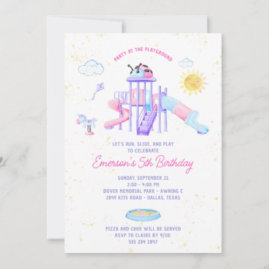 Playground Birthday Party Invitation for Girls Kaart (Voorkant)