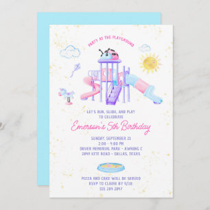 Playground Birthday Party Invitation for Girls Kaart