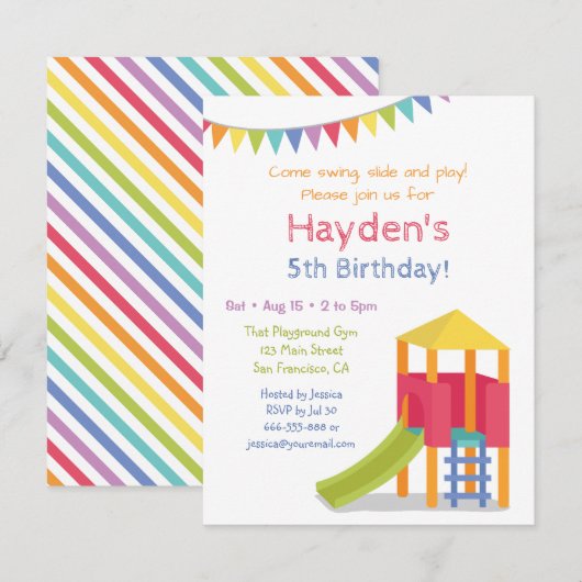 Playground House Kids Verjaardagsfeestje Uitnodigi Kaart (Voorkant / Achterkant)