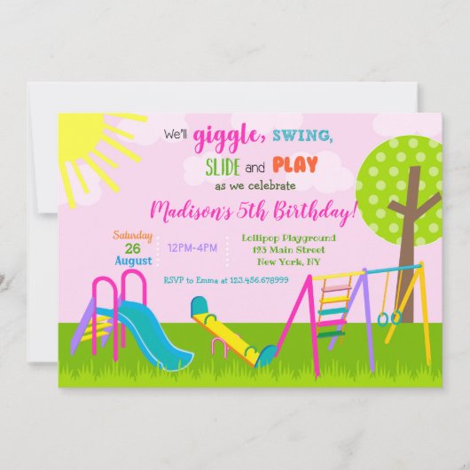 Playground Park Birthday Invitations Kaart (Voorkant)