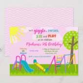 Playground Park Birthday Invitations Kaart (Voorkant / Achterkant)