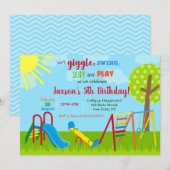 Playground Park Birthday Invitations Kaart (Voorkant / Achterkant)