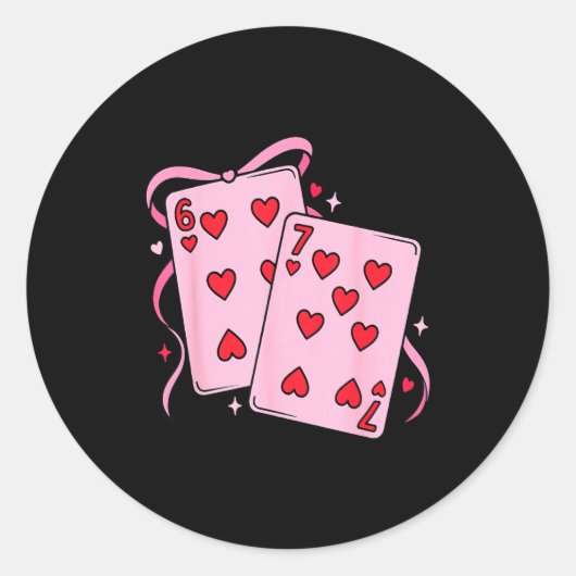 Playing Card Valentine’s Day 67 Preppy Six Seven 6 Ronde Sticker (Voorkant)