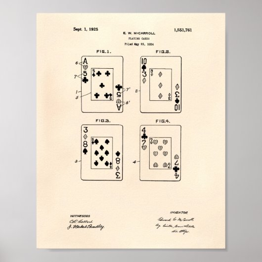 Playing Cards 1925 Patent Art Old Peper Poster (Voorkant)