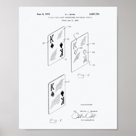 Playing Cards 1972 Patent Art White Paper Poster (Voorkant)