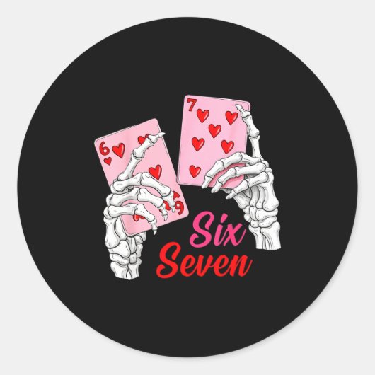Playing Cards 67 Valentine Skeleton Hand Six Seven Ronde Sticker (Voorkant)