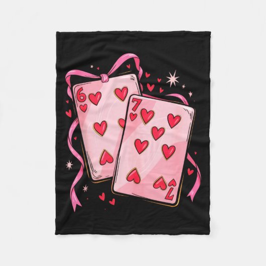 Playing Cards 6 7 Of Hearts 67 Six Seven Bow Valen Fleece Deken (Voorkant)
