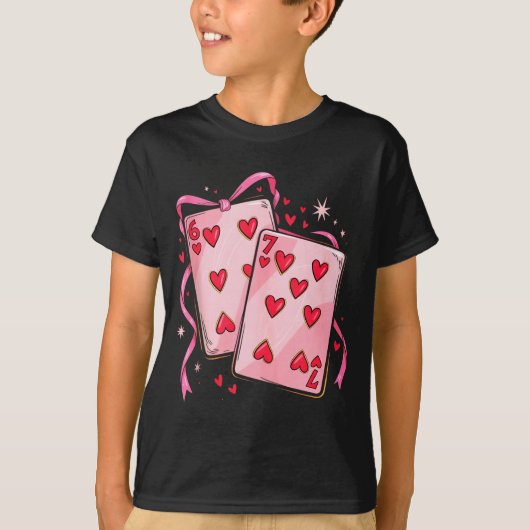 Playing Cards 6 7 Of Hearts 67 Six Seven Bow Valen T-shirt (Voorkant)