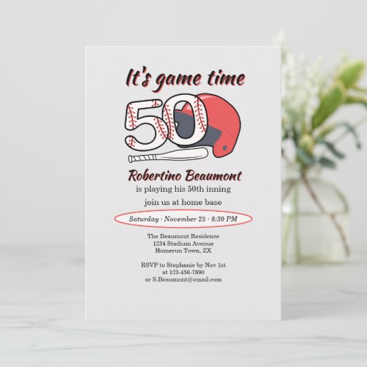 Playing His 50th Inning Baseball Birthday Party Kaart (Staand voorkant)