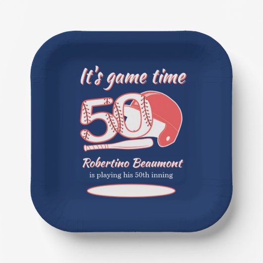 Playing His 50th Inning Baseball Birthday Party Papieren Bordje (Voorkant)