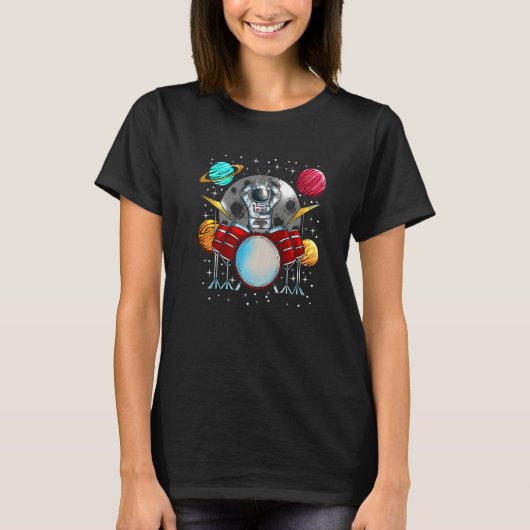 Playing Instrument Space Planets Drummer Astronaut T-shirt (Voorkant)