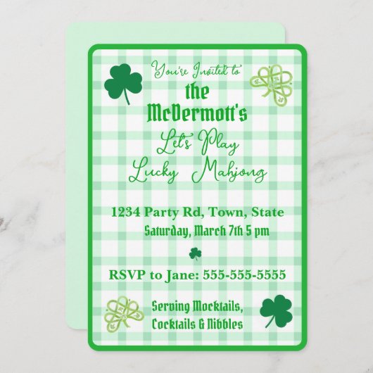 Playing Lucky Mahjong Watercolor Shamrocks Kaart (Voorkant / Achterkant)