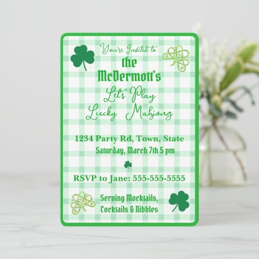 Playing Lucky Mahjong Watercolor Shamrocks Kaart (Staand voorkant)