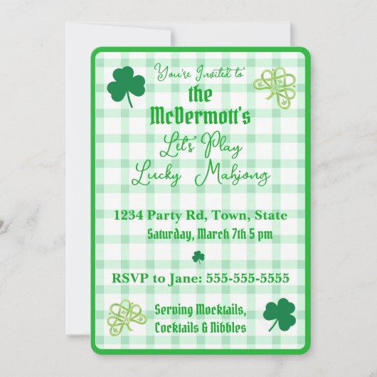 Playing Lucky Mahjong Watercolor Shamrocks Kaart (Voorkant)