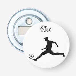 Playing soccer graphic black button flesopener