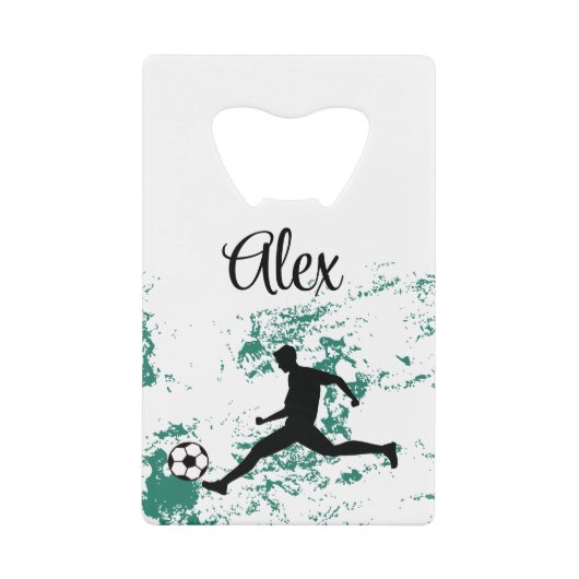 Playing soccer graphic black creditkaart flessenopener (Voorkant)