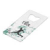 Playing soccer graphic black creditkaart flessenopener (Voorkant Gekanteld)