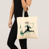 Playing soccer graphic black tote bag (Voorkant (product))