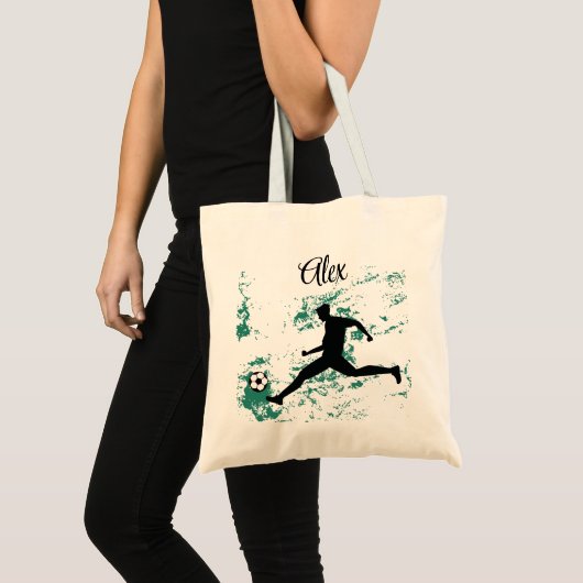 Playing soccer graphic black tote bag (Voorkant (product))