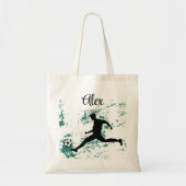 Playing soccer graphic black tote bag (Voorkant)