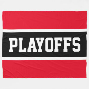 PLAYOFFS Athletic Bright Red Black White Stripes Fleece Deken