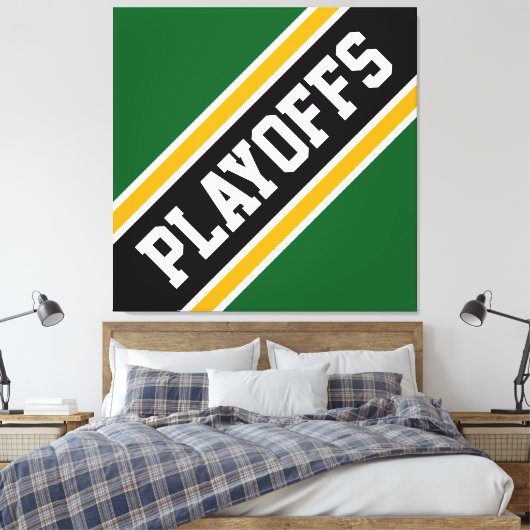 PLAYOFFS Fun Athletic Green Zwart Geel Strepen Canvas Afdruk (Insitu (Slaapkamer))
