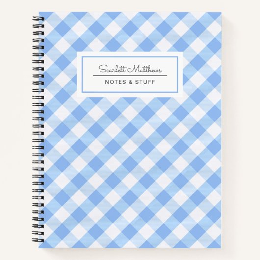 Plays Gingham Blue Pattern Name Notebook Notitieboek (Voorkant)