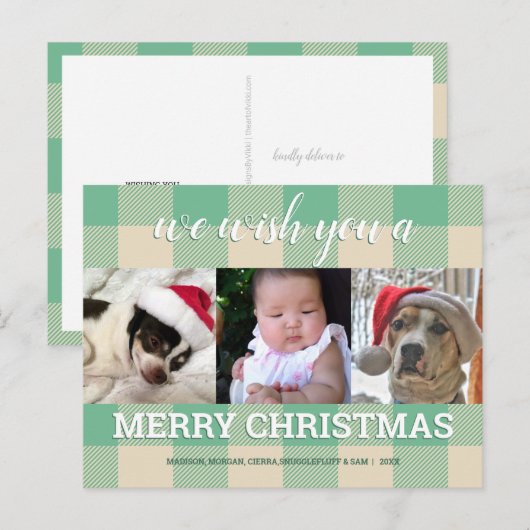 Plays Green Cream 3 Photo Collage Kerstmis Briefkaart (Voorkant / Achterkant)