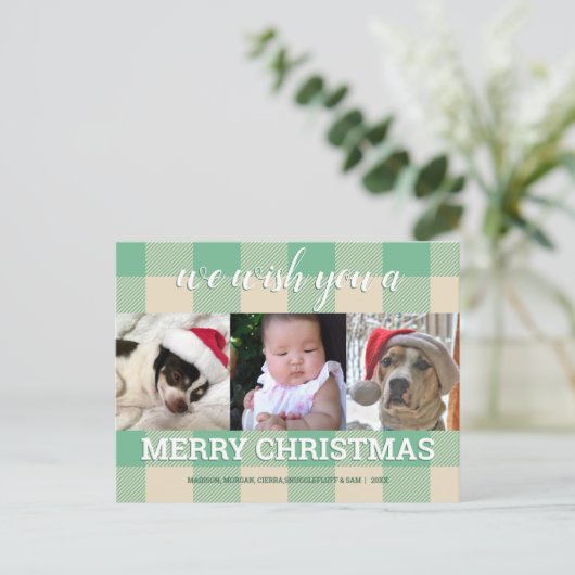 Plays Green Cream 3 Photo Collage Kerstmis Briefkaart (Staand voorkant)