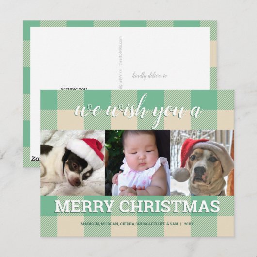 Plays Green Cream 3 Photo Collage Kerstmis Briefkaart (Voorkant / Achterkant)