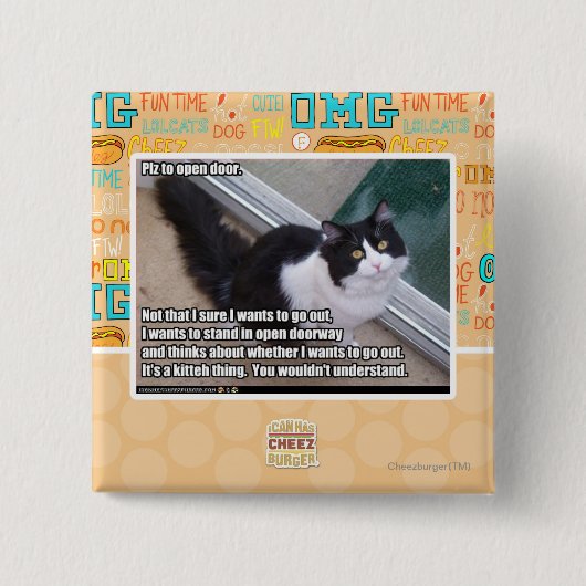 Plaz voor open deur vierkante button 5,1 cm (Voorkant)