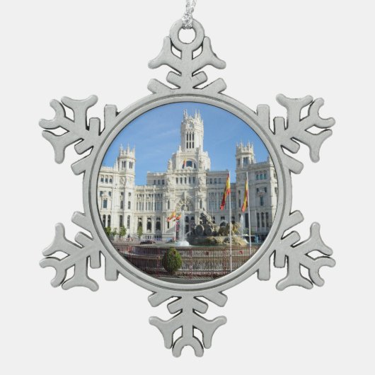 Plaza de Cibeles, Madrid Tin Sneeuwvlok Ornament (Voorkant)