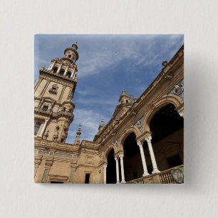 Plaza de Espana, Sevilla, Andalusië, Spanje Vierkante Button 5,1 Cm