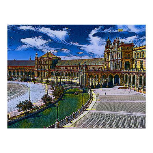 Plaza De Espana - Sevilla Spanje Perfect Poster (Voorkant)