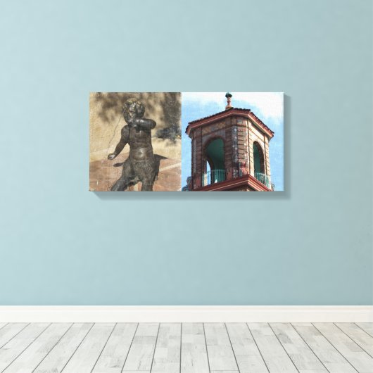 Plaza-gebouw en gieterijgegevens canvas afdruk (Insitu (Houten vloer))