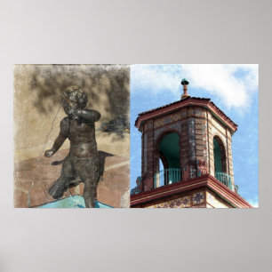 Plaza-gebouw en gieterijgegevens poster