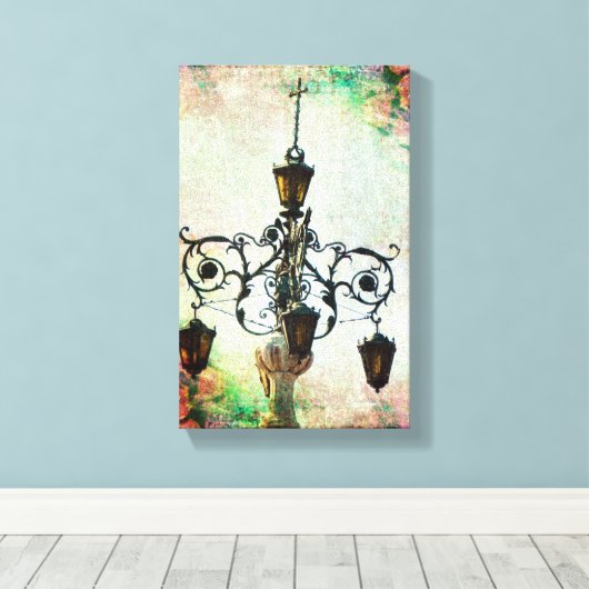 Plaza Light Floral Grunge Canvas Afdruk (Insitu (Houten vloer))