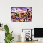 Plaza Mayor, Madrid Aquarel Schilderij Poster (Thuiskantoor)