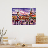 Plaza Mayor, Madrid Aquarel Schilderij Poster (Keuken)