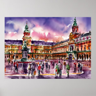 Plaza Mayor, Madrid Aquarel Schilderij Poster
