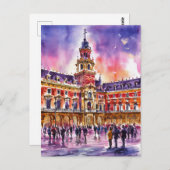 Plaza Mayor, Madrid Waterverf schilderij Briefkaart (Voorkant / Achterkant)