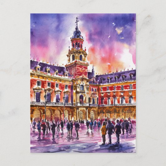 Plaza Mayor, Madrid Waterverf schilderij Briefkaart (Voorkant)